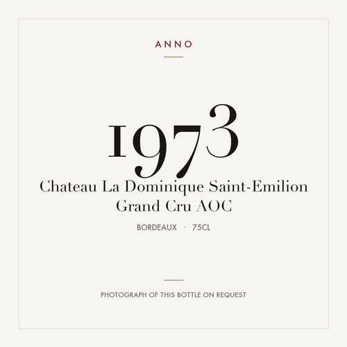 Chateau La Dominique Saint-Emilion Grand Cru 1973 AOC 0,75l from Bordeaux — ANNO vintage card; photograph of the actual bottle available on request