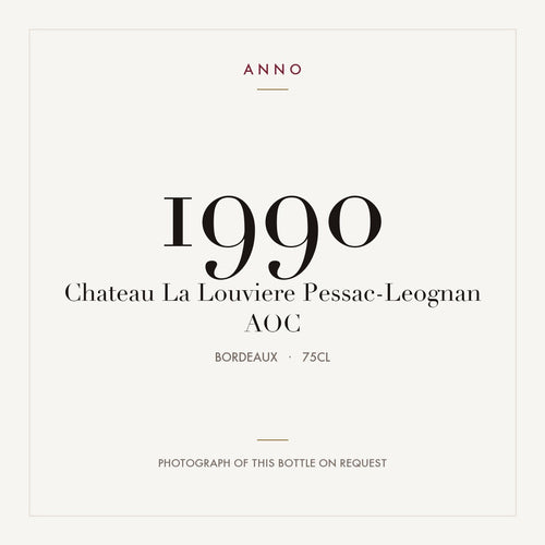 Chateau La Louviere Pessac-Leognan 1990 AOC 0,75l from Bordeaux — ANNO vintage card; photograph of the actual bottle available on request