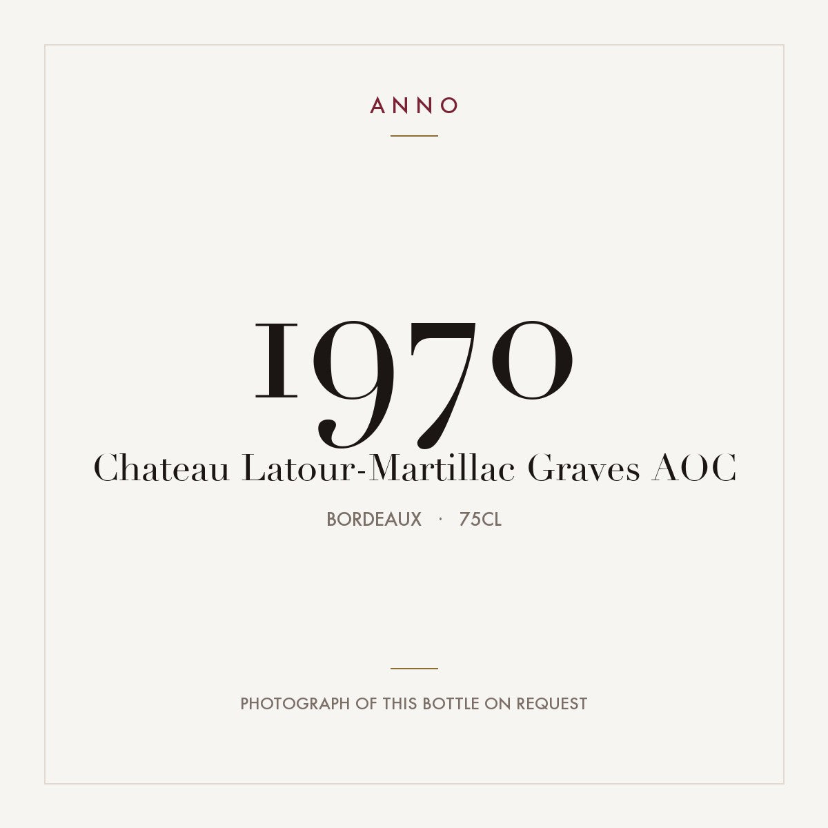 Chateau Latour-Martillac Pessac-Leognan 1970 AOC 0,75l from Bordeaux — ANNO vintage card; photograph of the actual bottle available on request