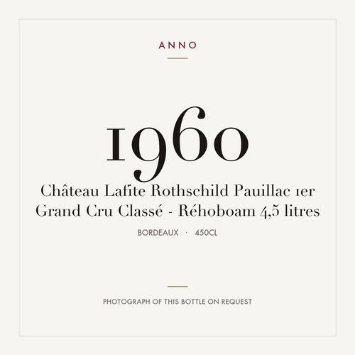 Chateau Lafite Rothschild Pauillac 1960 AOC 4,5l — card dell'annata ANNO; foto della bottiglia reale disponibile su richiesta