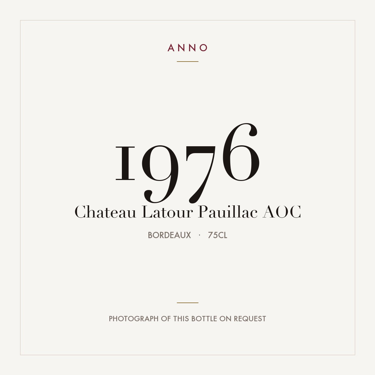 Chateau Latour Pauillac 1976 AOC 0,75l from Bordeaux — ANNO vintage card; photograph of the actual bottle available on request