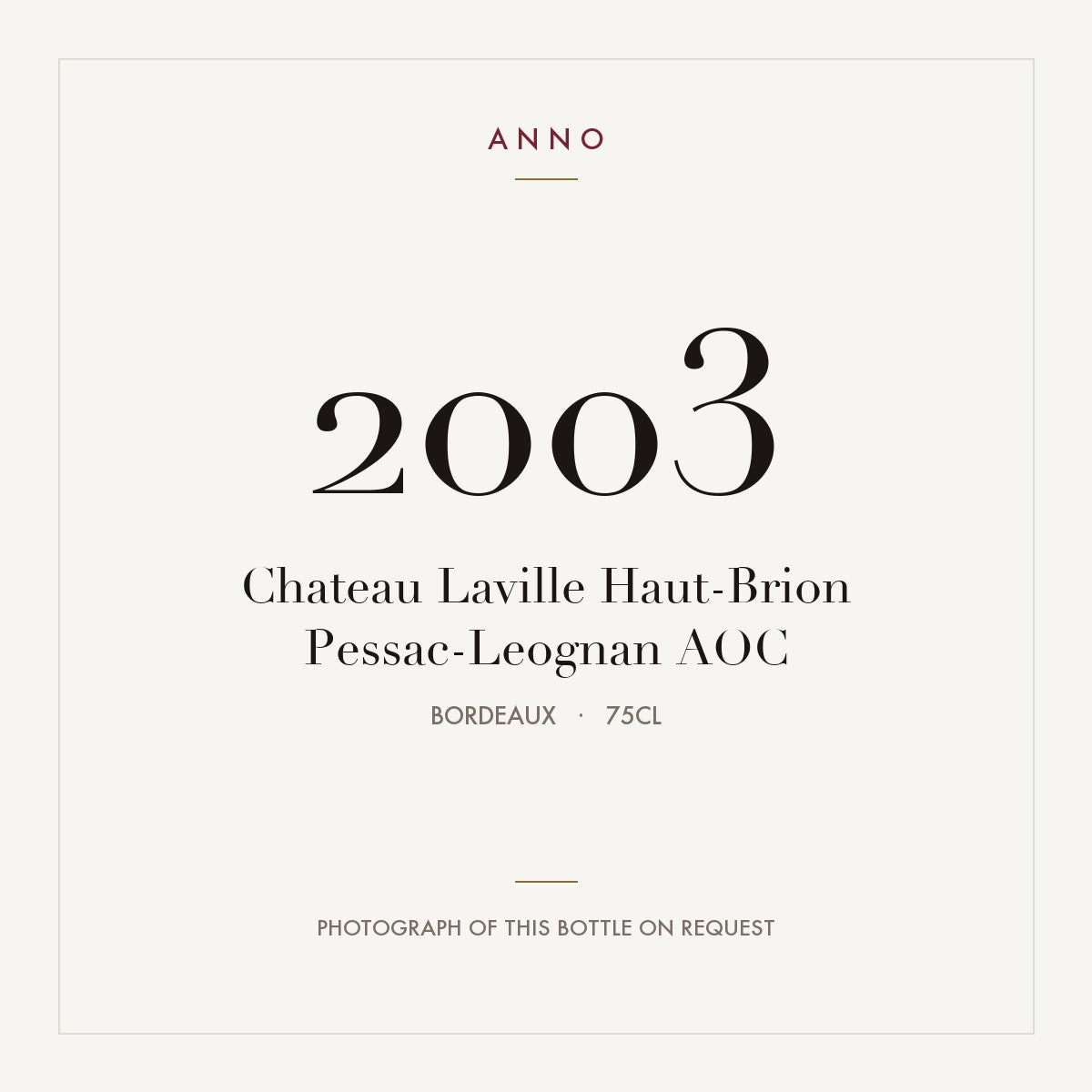 Chateau Laville Haut-Brion Pessac-Leognan 2003 AOC 0,75l from Bordeaux — ANNO vintage card; photograph of the actual bottle available on request