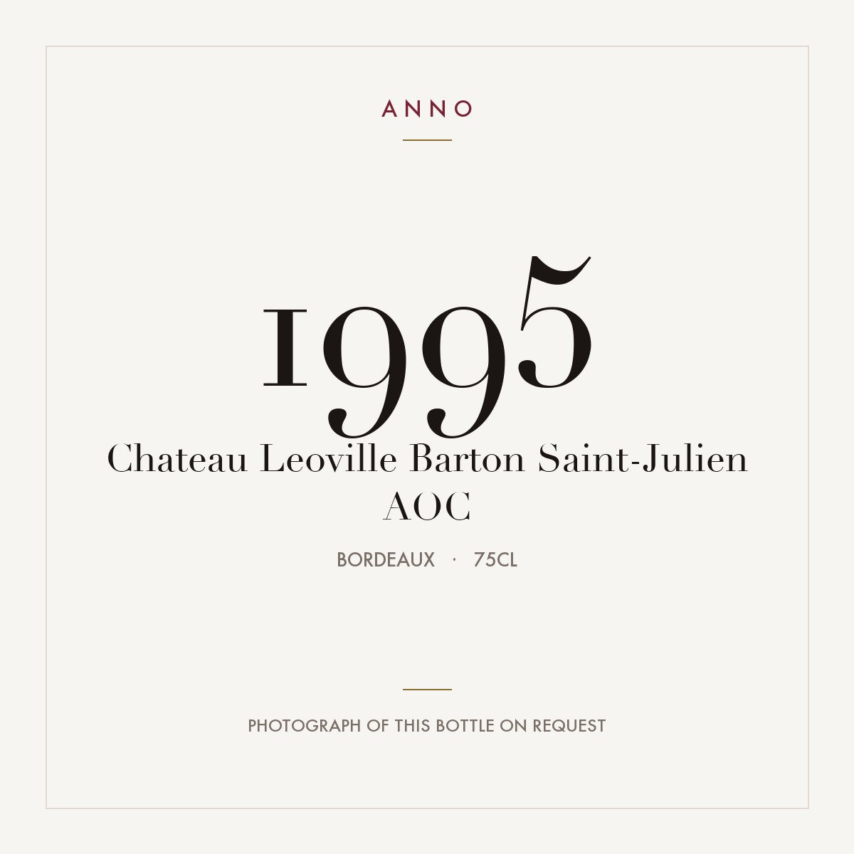 Chateau Leoville Barton Saint-Julien 1995 AOC 0,75l from Bordeaux — ANNO vintage card; photograph of the actual bottle available on request