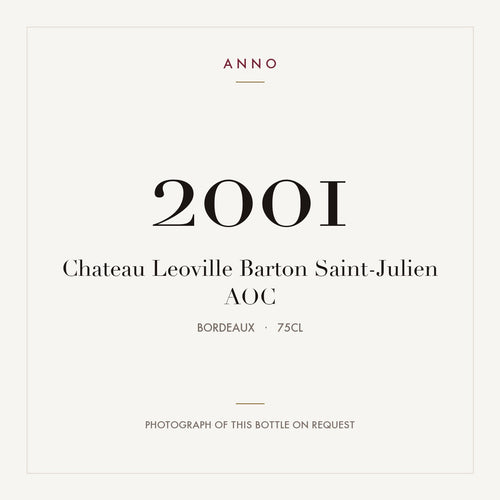 Chateau Leoville Barton Saint-Julien 2001 AOC 0,75l from Bordeaux — ANNO vintage card; photograph of the actual bottle available on request