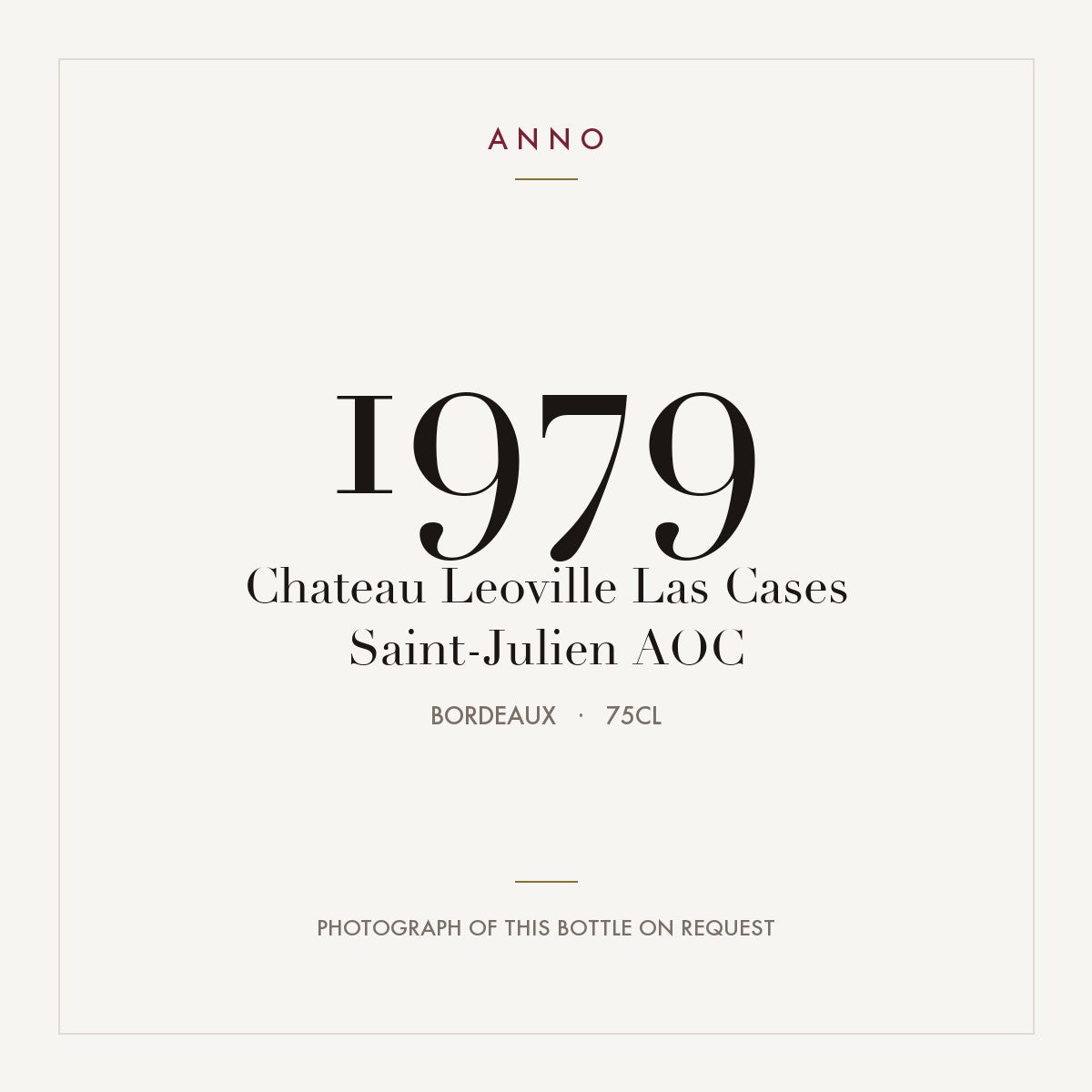 Chateau Leoville Las Cases Saint-Julien 1979 AOC 0,75l from Bordeaux — ANNO vintage card; photograph of the actual bottle available on request