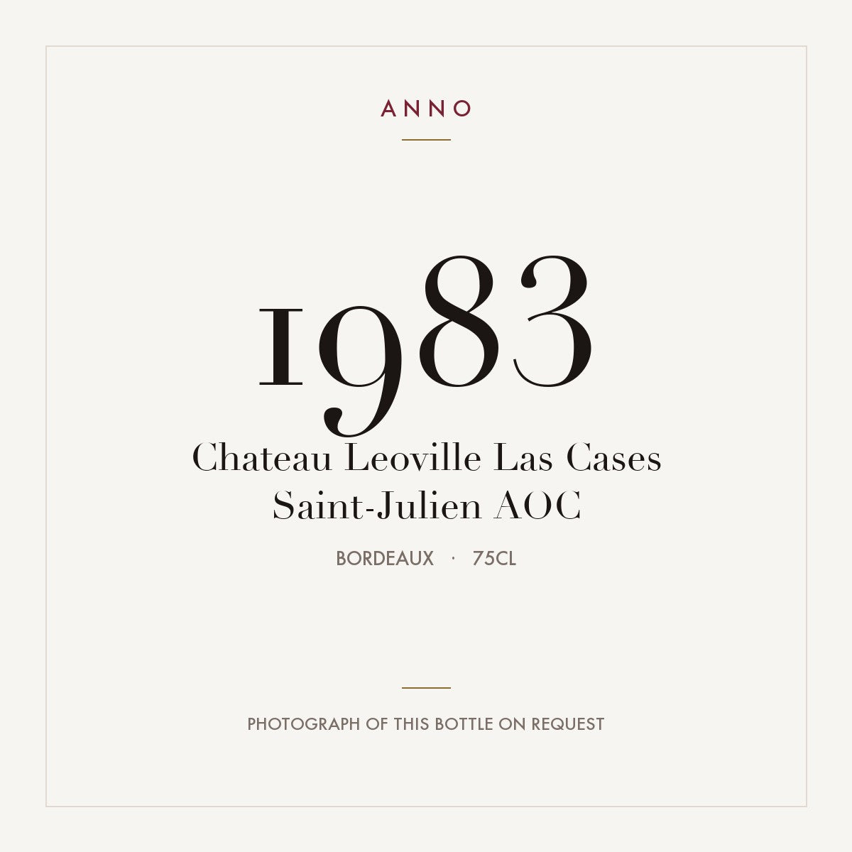 Chateau Leoville Las Cases Saint-Julien 1983 AOC 0,75l from Bordeaux — ANNO vintage card; photograph of the actual bottle available on request