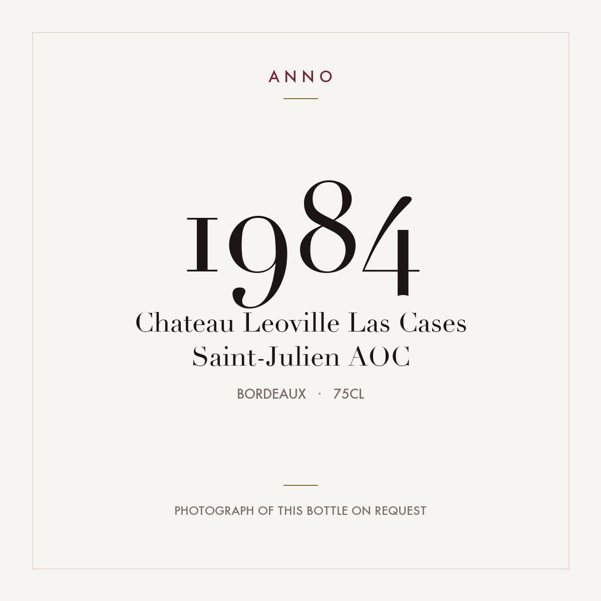 Chateau Leoville Las Cases Saint-Julien 1984 AOC 0,75l from Bordeaux — ANNO vintage card; photograph of the actual bottle available on request