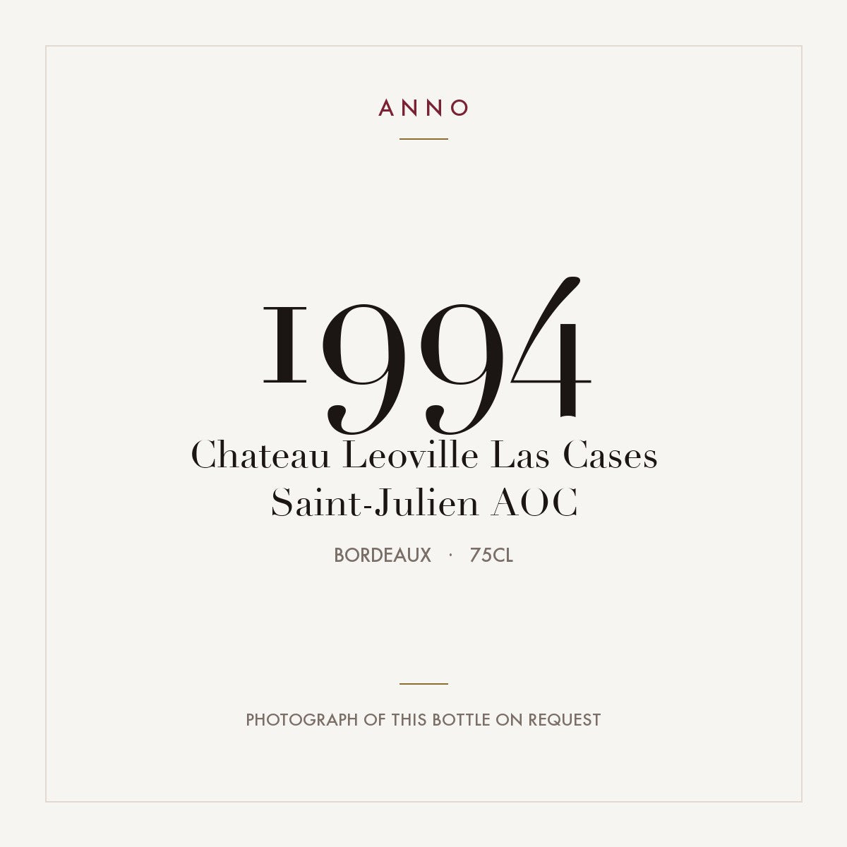 Chateau Leoville Las Cases Saint-Julien 1994 AOC 0,75l from Bordeaux — ANNO vintage card; photograph of the actual bottle available on request
