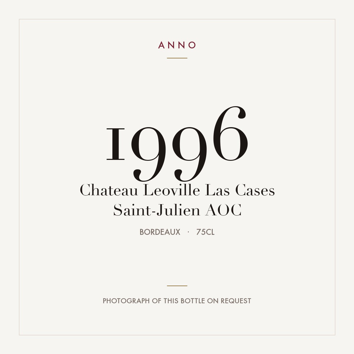 Chateau Leoville Las Cases Saint-Julien 1996 AOC 0,75l from Bordeaux — ANNO vintage card; photograph of the actual bottle available on request