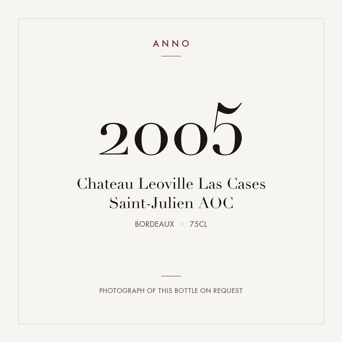 Chateau Leoville Las Cases Saint-Julien 2005 AOC 0,75l from Bordeaux — ANNO vintage card; photograph of the actual bottle available on request