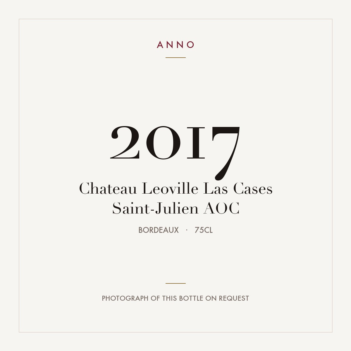Chateau Leoville Las Cases Saint-Julien 2017 AOC 0,75l from Bordeaux — ANNO vintage card; photograph of the actual bottle available on request