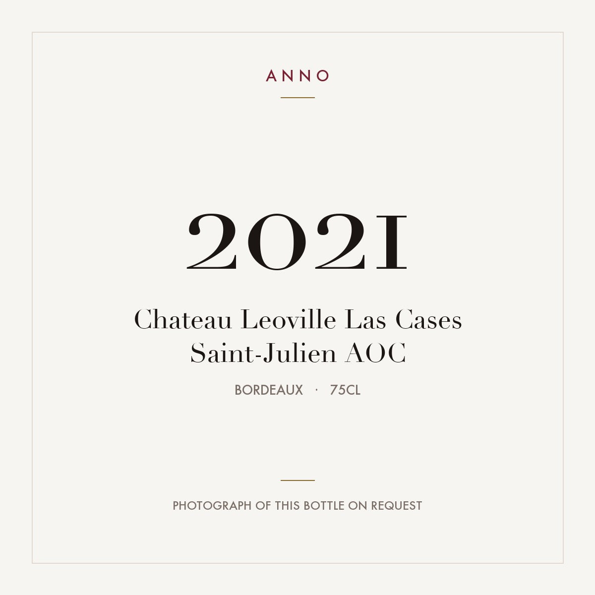 Chateau Leoville Las Cases Saint-Julien 2021 AOC 0,75l from Bordeaux — ANNO vintage card; photograph of the actual bottle available on request