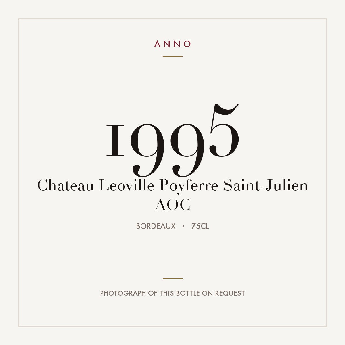 Chateau Leoville Poyferre Saint-Julien 1995 AOC 0,75l from Bordeaux — ANNO vintage card; photograph of the actual bottle available on request