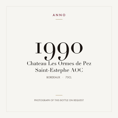 Chateau Les Ormes de Pez Saint-Estephe 1990 AOC 0,75l from Bordeaux — ANNO vintage card; photograph of the actual bottle available on request