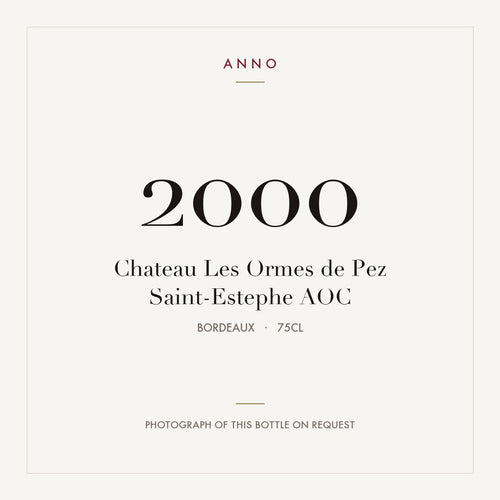 Chateau Les Ormes de Pez Saint-Estephe 2000 AOC 0,75l from Bordeaux — ANNO vintage card; photograph of the actual bottle available on request