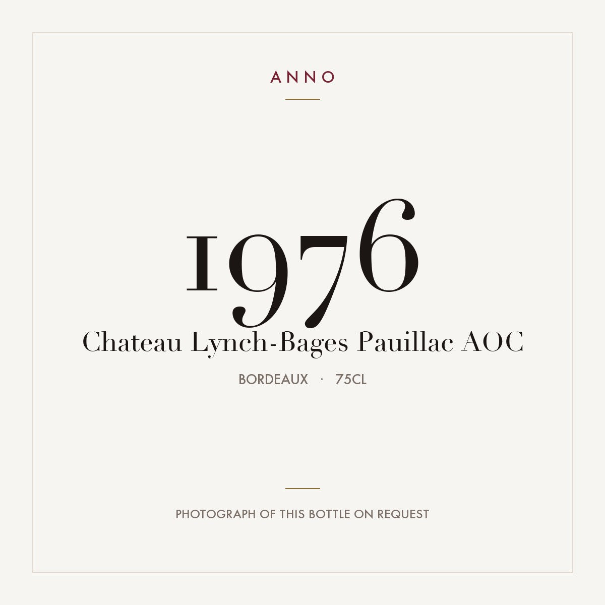 Chateau Lynch-Bages Pauillac 1976 AOC 0,75l from Bordeaux — ANNO vintage card; photograph of the actual bottle available on request