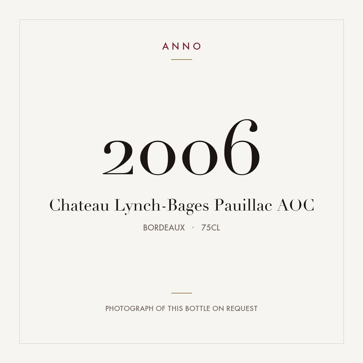 Chateau Lynch-Bages Pauillac 2006 AOC 0,75l from Bordeaux — ANNO vintage card; photograph of the actual bottle available on request