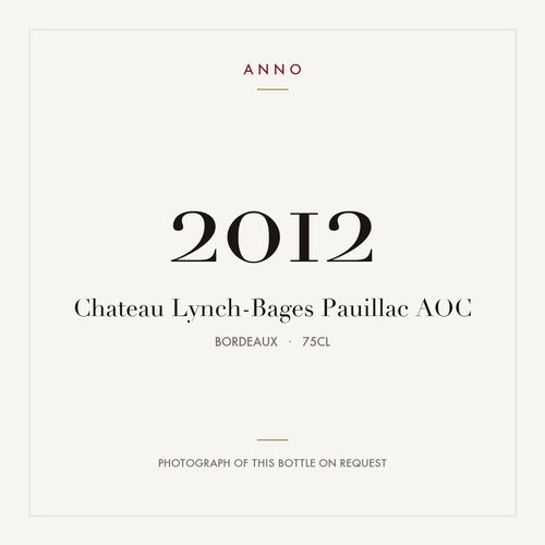 Chateau Lynch-Bages Pauillac 2012 AOC 0,75l from Bordeaux — ANNO vintage card; photograph of the actual bottle available on request