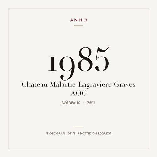 Chateau Malartic-Lagraviere Pessac-Leognan 1985 AOC 0,75l from Bordeaux — ANNO vintage card; photograph of the actual bottle available on request