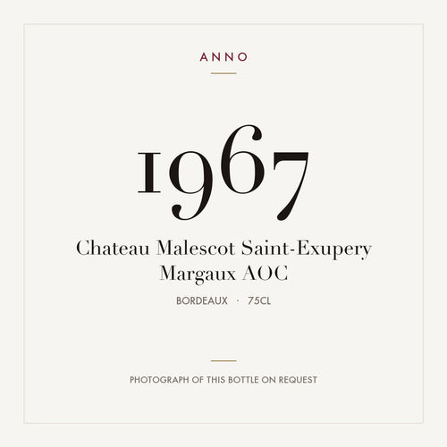 Chateau Malescot Saint-Exupery Margaux 1967 AOC 0,75l from Bordeaux — ANNO vintage card; photograph of the actual bottle available on request