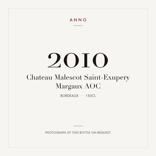Chateau Malescot Saint-Exupery Margaux 2010 AOC 1,5l, Bordeaux — ANNO-jaargangkaart; foto van de echte fles op aanvraag