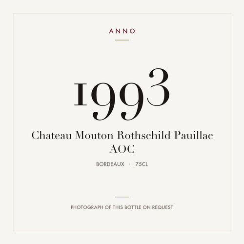 Chateau Mouton Rothschild Pauillac 1993 AOC 0,75l, Bordeaux — card dell'annata ANNO; foto della bottiglia reale disponibile su richiesta