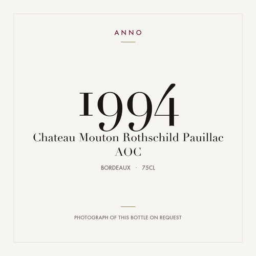 Chateau Mouton Rothschild Pauillac 1994 AOC 0,75l from Bordeaux — ANNO vintage card; photograph of the actual bottle available on request