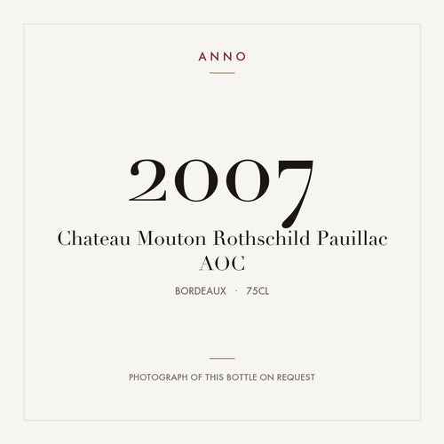 Chateau Mouton Rothschild Pauillac 2007 AOC 0,75l, Bordeaux — ANNO-årgangskort; foto af den faktiske flaske på forespørgsel