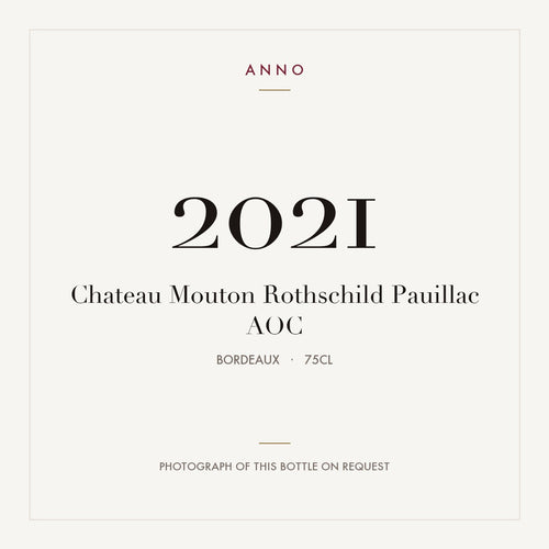 Chateau Mouton Rothschild Pauillac 2021 AOC 0,75l from Bordeaux — ANNO vintage card; photograph of the actual bottle available on request