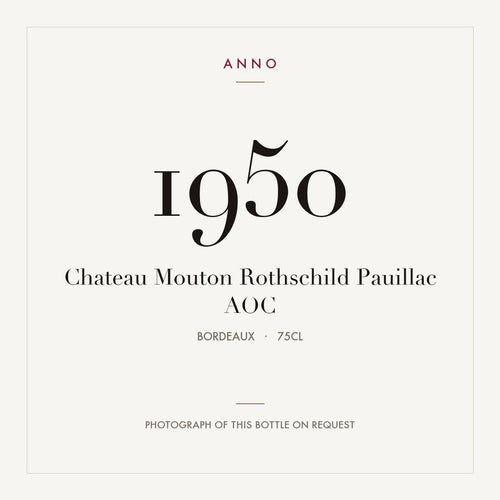 Chateau Mouton Rothschild Pauillac 1950 AOC 0,75l from Bordeaux — ANNO vintage card; photograph of the actual bottle available on request