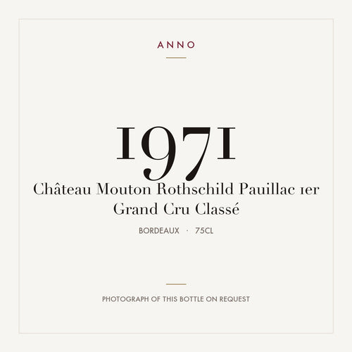 Chateau Mouton Rothschild Pauillac 1971 AOC 0,75l — ANNO-Jahrgangskarte; Foto der tatsächlichen Flasche auf Anfrage