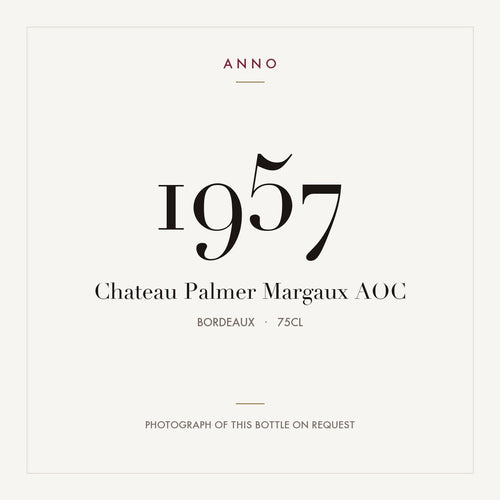 Chateau Palmer Margaux 1957 AOC 0,75l, Bordeaux — ANNO-jaargangkaart; foto van de echte fles op aanvraag