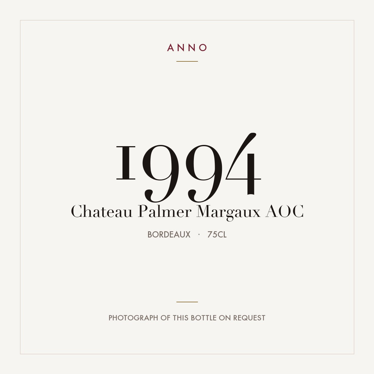 Chateau Palmer Margaux 1994 AOC 0,75l from Bordeaux — ANNO vintage card; photograph of the actual bottle available on request