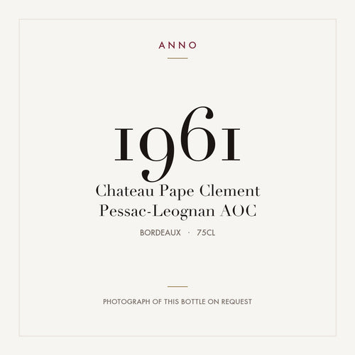 Chateau Pape Clement Pessac-Leognan 1961 AOC 0,75l from Bordeaux — ANNO vintage card; photograph of the actual bottle available on request