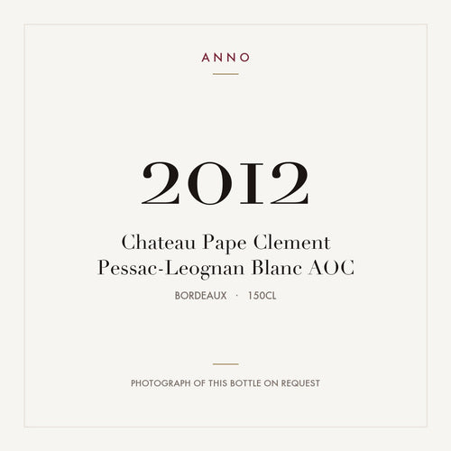Chateau Pape Clement Pessac-Leognan Blanc 2012 AOC 1,5l, Bordéus — cartão de colheita ANNO; fotografia da garrafa real disponível a pedido