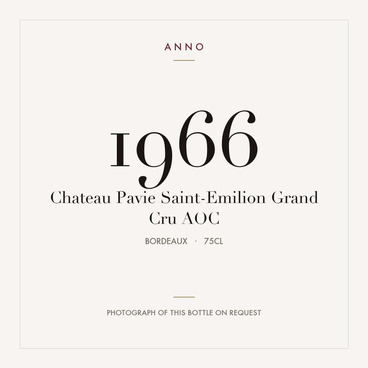 Chateau Pavie Saint-Emilion Grand Cru 1966 AOC 0,75l from Bordeaux — ANNO vintage card; photograph of the actual bottle available on request