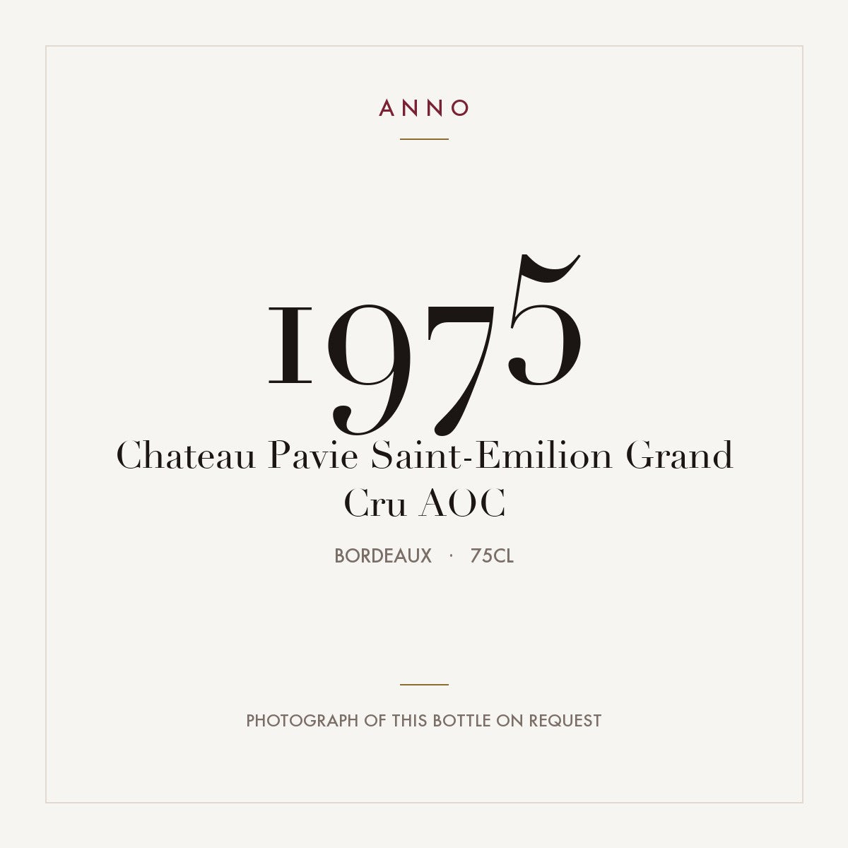 Chateau Pavie Saint-Emilion Grand Cru 1975 AOC 0,75l from Bordeaux — ANNO vintage card; photograph of the actual bottle available on request