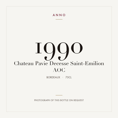 Chateau Pavie Decesse Saint-Emilion 1990 AOC 0,75l from Bordeaux — ANNO vintage card; photograph of the actual bottle available on request