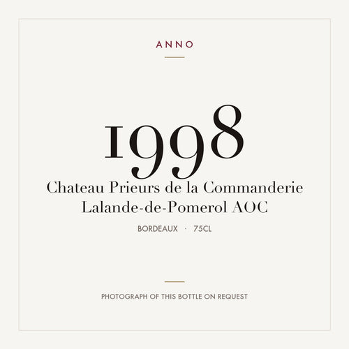 Chateau Prieurs de la Commanderie Lalande-de-Pomerol 1998 AOC 0,75l from Bordeaux — ANNO vintage card; photograph of the actual bottle available on request