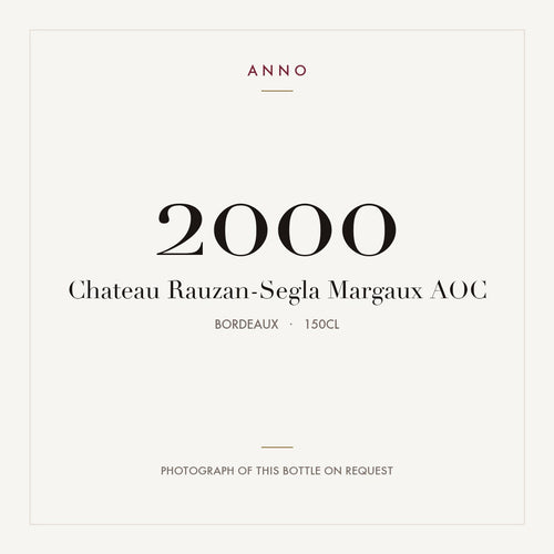 Chateau Rauzan-Segla Margaux 2000 AOC 1,5l, Bordéus — cartão de colheita ANNO; fotografia da garrafa real disponível a pedido