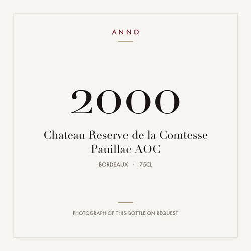 Chateau Reserve de la Comtesse Pauillac 2000 AOC 0,75l from Bordeaux — ANNO vintage card; photograph of the actual bottle available on request