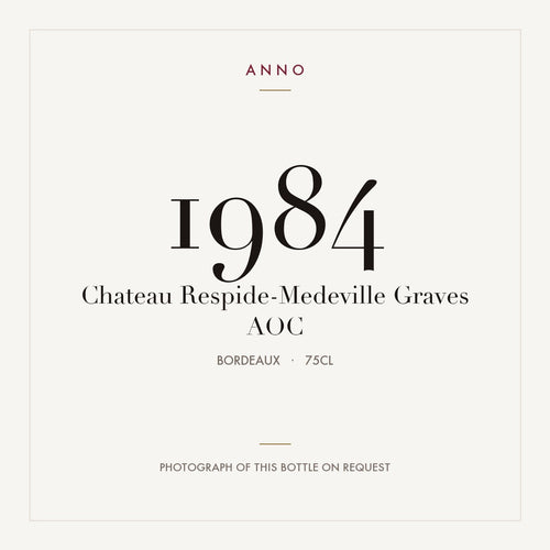 Chateau Respide-Medeville Graves 1984 AOC 0,75l from Bordeaux — ANNO vintage card; photograph of the actual bottle available on request