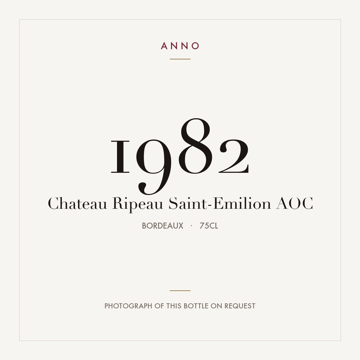 Chateau Ripeau Saint-Emilion 1982 AOC 0,75l from Bordeaux — ANNO vintage card; photograph of the actual bottle available on request
