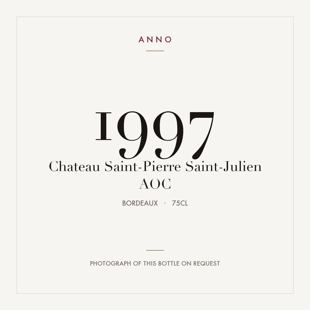Chateau Saint-Pierre Saint-Julien 1997 AOC 0,75l from Bordeaux — ANNO vintage card; photograph of the actual bottle available on request