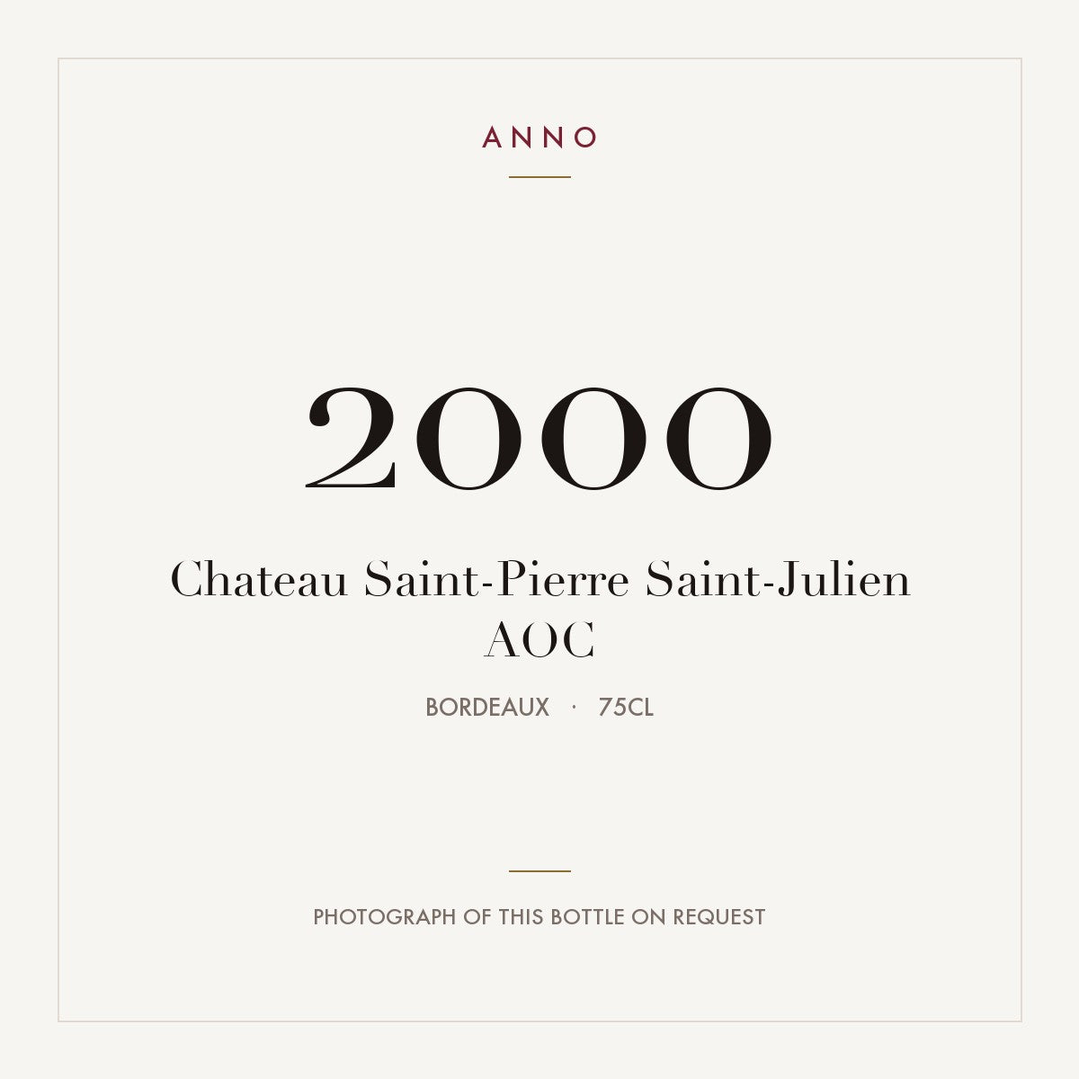 Chateau Saint-Pierre Saint-Julien 2000 AOC 0,75l from Bordeaux — ANNO vintage card; photograph of the actual bottle available on request