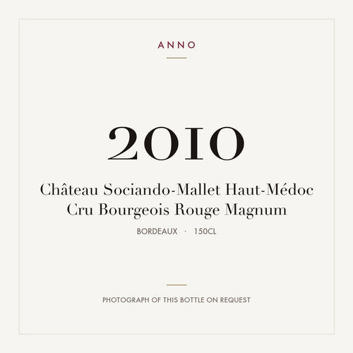 Chateau Sociando-Mallet Haut-Medoc 2010 AOC 1,5l — ANNO 年份卡;實際酒瓶照片可應要求提供