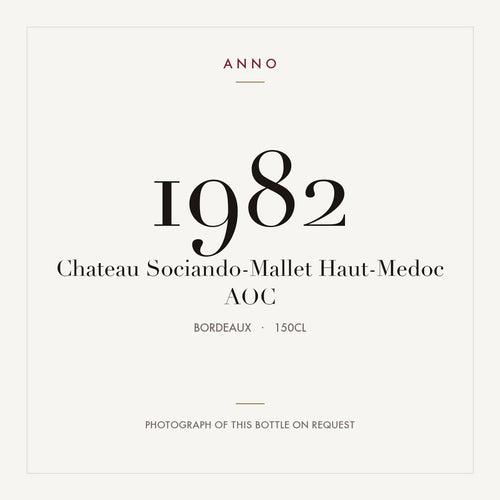 Chateau Sociando-Mallet Haut-Medoc 1982 AOC 1,5l from Bordeaux — ANNO vintage card; photograph of the actual bottle available on request