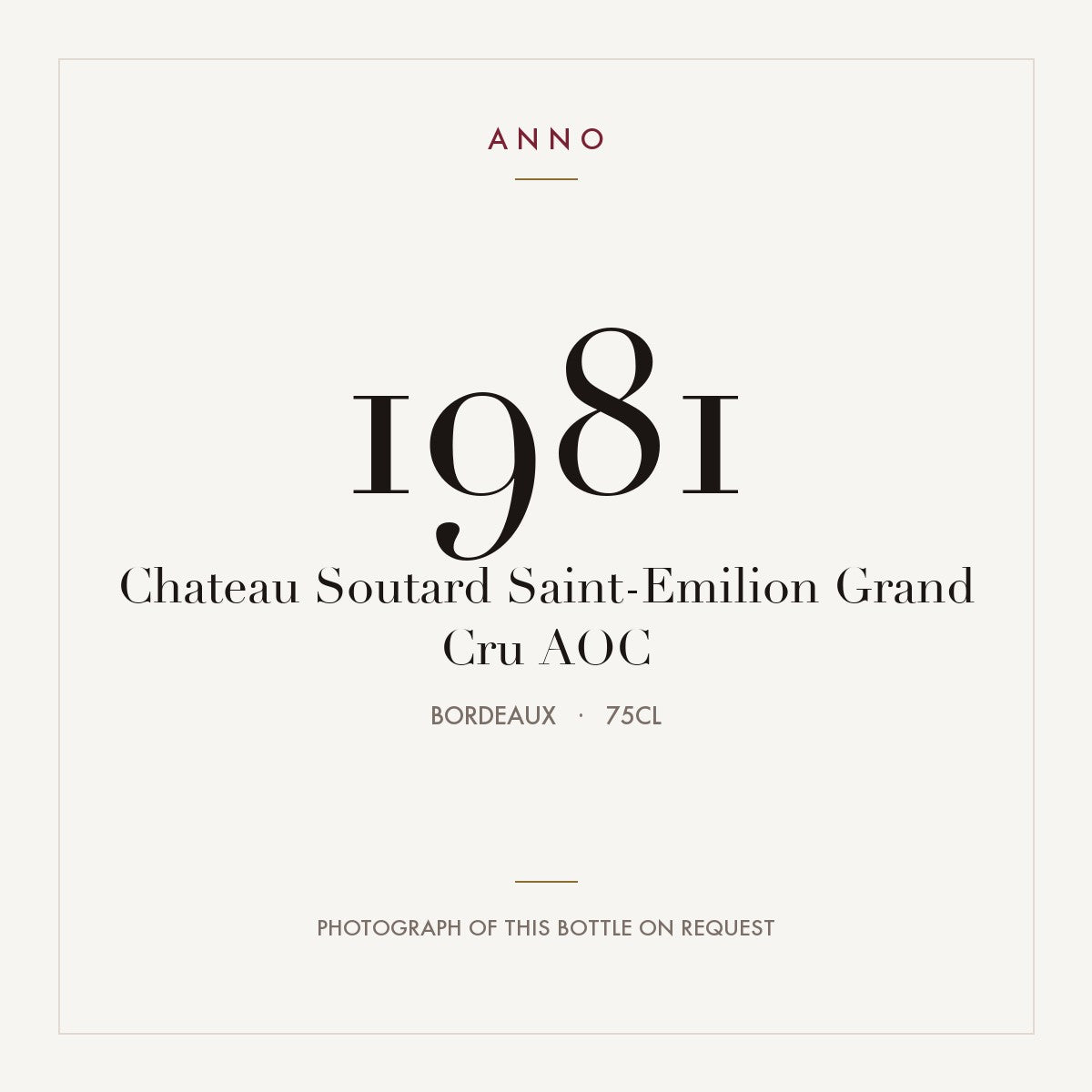 Chateau Soutard Saint-Emilion Grand Cru 1981 AOC 0,75l from Bordeaux — ANNO vintage card; photograph of the actual bottle available on request
