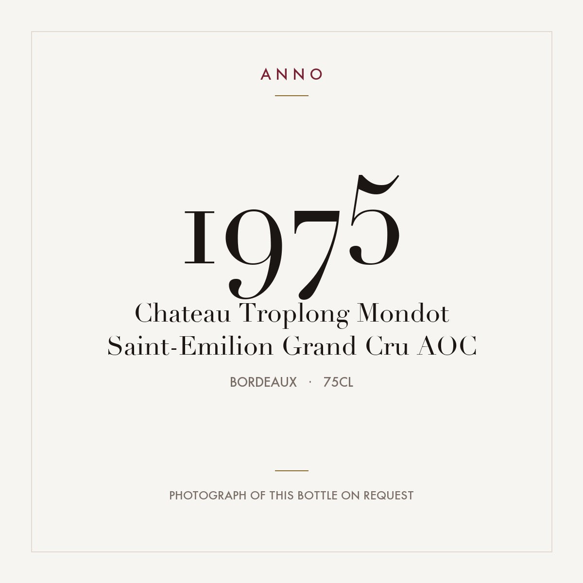 Chateau Troplong Mondot Saint-Emilion Grand Cru 1975 AOC 0,75l from Bordeaux — ANNO vintage card; photograph of the actual bottle available on request