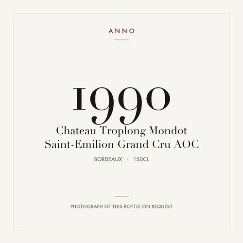 Chateau Troplong Mondot Saint-Emilion Grand Cru 1990 AOC 1,5l from Bordeaux — ANNO vintage card; photograph of the actual bottle available on request